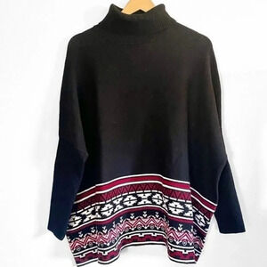 NWT Joseph A. Tribal Print Black Turtleneck Sweater